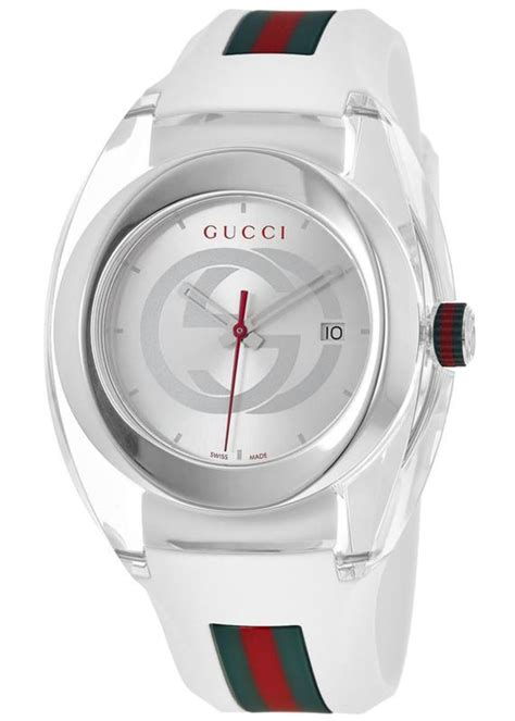 gucci unisex sync rubber white 46mm watch ya137102|Gucci Sync Unisex Swiss White Striped Rubber Strap Watch .